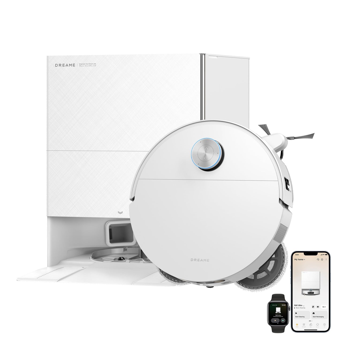 DREAME X60 Ultra Robot Vacuum and Mop, 3.13in Ultra-Thin Design, 3.47in Obstacle Clearing, 35,000Pa Suction, Self Emptying&Refilling, Mop Self-Cleaning, 100% Detangling, 280+Obstacle Avoidance, Black