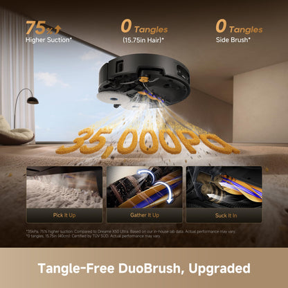 DREAME X60 Ultra Robot Vacuum and Mop, 3.13in Ultra-Thin Design, 3.47in Obstacle Clearing, 35,000Pa Suction, Self Emptying&Refilling, Mop Self-Cleaning, 100% Detangling, 280+Obstacle Avoidance, Black