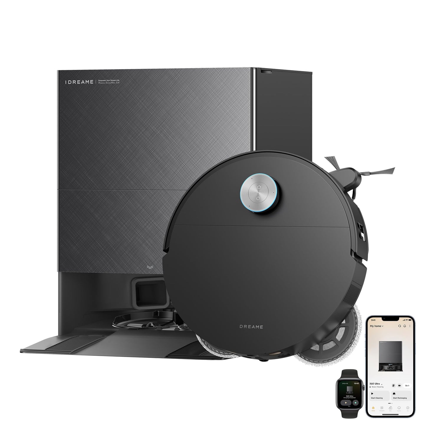 DREAME X60 Ultra Robot Vacuum and Mop, 3.13in Ultra-Thin Design, 3.47in Obstacle Clearing, 35,000Pa Suction, Self Emptying&Refilling, Mop Self-Cleaning, 100% Detangling, 280+Obstacle Avoidance, Black