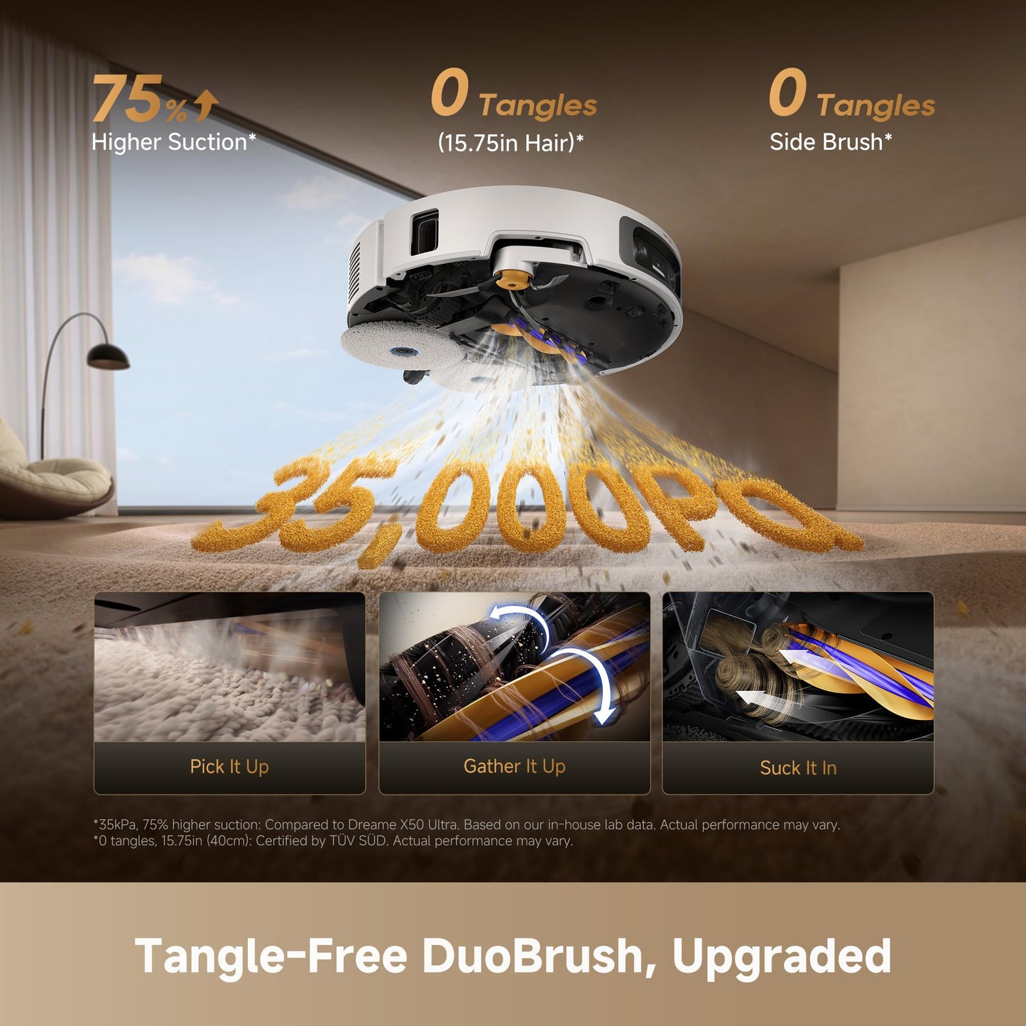 DREAME X60 Ultra Robot Vacuum and Mop, 3.13in Ultra-Thin Design, 3.47in Obstacle Clearing, 35,000Pa Suction, Self Emptying&Refilling, Mop Self-Cleaning, 100% Detangling, 280+Obstacle Avoidance, Black