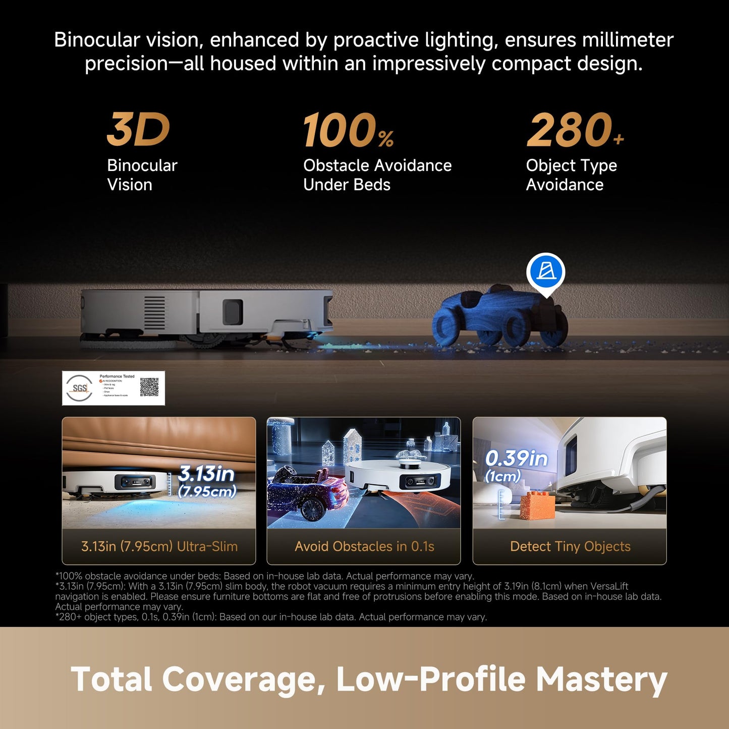 DREAME X60 Ultra Robot Vacuum and Mop, 3.13in Ultra-Thin Design, 3.47in Obstacle Clearing, 35,000Pa Suction, Self Emptying&Refilling, Mop Self-Cleaning, 100% Detangling, 280+Obstacle Avoidance, Black