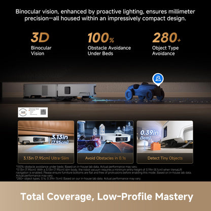 DREAME X60 Ultra Robot Vacuum and Mop, 3.13in Ultra-Thin Design, 3.47in Obstacle Clearing, 35,000Pa Suction, Self Emptying&Refilling, Mop Self-Cleaning, 100% Detangling, 280+Obstacle Avoidance, Black