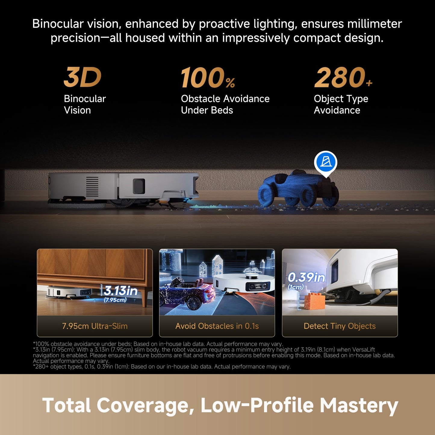 DREAME X60 Ultra Robot Vacuum and Mop, 3.13in Ultra-Thin Design, 3.47in Obstacle Clearing, 35,000Pa Suction, Self Emptying&Refilling, Mop Self-Cleaning, 100% Detangling, 280+Obstacle Avoidance, Black