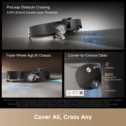 DREAME X60 Ultra Robot Vacuum and Mop, 3.13in Ultra-Thin Design, 3.47in Obstacle Clearing, 35,000Pa Suction, Self Emptying&Refilling, Mop Self-Cleaning, 100% Detangling, 280+Obstacle Avoidance, Black